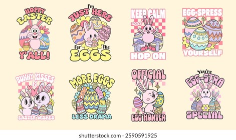 Easter cartoon 90s graphic t-shir design for print, Easter retro design for celebrate festival