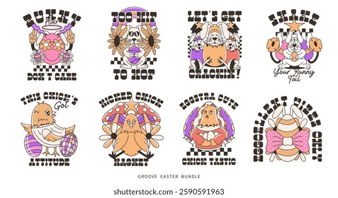 Easter cartoon 90s graphic t-shir design for print, Easter retro design for celebrate festival