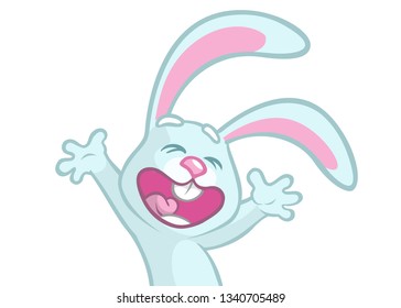 Easter cartoon bunny rabbit dancing excited. Vector illustration of bunny isolated
