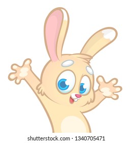 Easter cartoon bunny rabbit excited. Vector illustration of bunny isolated