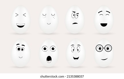Easter cartoon eggs set  with different emotions.
