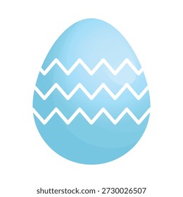 Ícone de ovo plano 3d dos desenhos animados da Páscoa. Sinal de ovo de primavera azul. Isolado em um fundo branco. Padrão de ziguezague. Elemento para design, banner, clipart, decoração, celebração, etc. Ilustração vetorial.