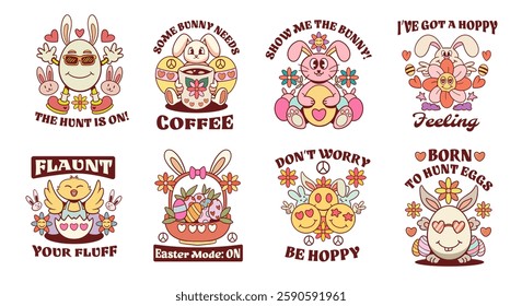 Easter cartoon graphic t-shir design for print, Easter retro design for celebrate festival