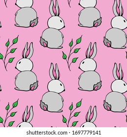 Easter cartoon pattern cute bunnies. Vector doodle