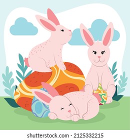easter cartoon rabbits and eggs