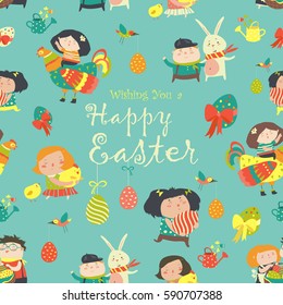 Easter cartoon seamless pattern