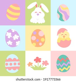 Easter cartoon in square frame - pastel color