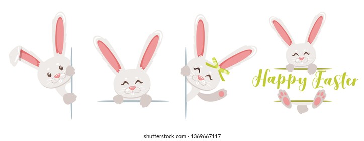 Easter cartoon style bunny for banner or greeting card design. Border decoration. Vector illustration.