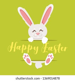 Easter cartoon style design template for greeting card with bunny. Vector illustration.