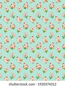 Easter Cartoon Style Doodle Set and Pattern Vector Illustration