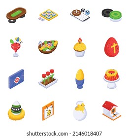 Easter and Casino Games Isometric Icons 

