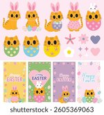 Easter cat, cute kitty Easter, bunny ears cat, Easter egg kitten, kawaii cat clip art, pastel Easter design