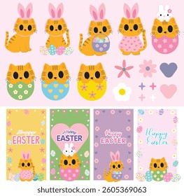 Easter cat, cute kitty Easter, bunny ears cat, Easter egg kitten, kawaii cat clip art, pastel Easter design