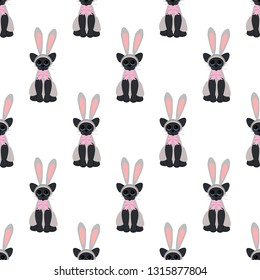 Easter cat seamless pattern on a white background. Vector illustration