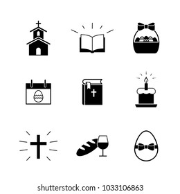 easter catholic christianity religion celebration black vector icons set on white background