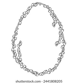 Fondo de la corona del huevo de los gatines de Pascua, elementos florales dibujados a mano para las vacaciones de primavera. Composiciones de arte en blanco y negro para colorear la página. Ilustraciones vectoriales para tarjetas o invitaciones.