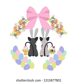 Easter cats with baskets on a white background. Vector illustration