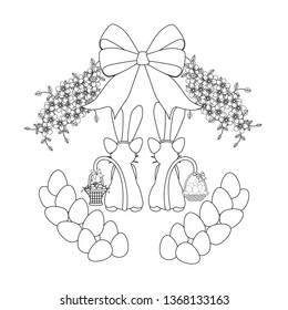 Easter cats with baskets outline on the white background. Vector illustration