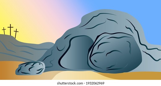 Easter cave crosses. Christian drawing. Christ is risen. Holiday vector illustration. Stock image. EPS 10.
