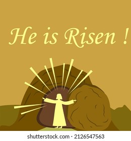 Easter cave poster sketch. Easter background. Empty cave and Christ. Vector illustration. stock image. 