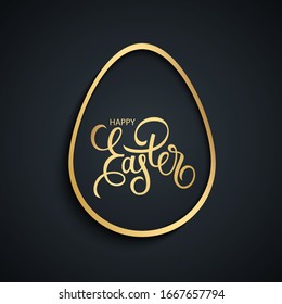 Easter celebrate luxury greeting card. Happy Easter holiday invitation template with gold easter egg and hand lettering greetings. Vector illustration.