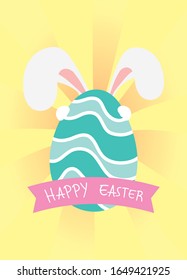 easter celebration card with egg painted and rabbit ears vector illustration design