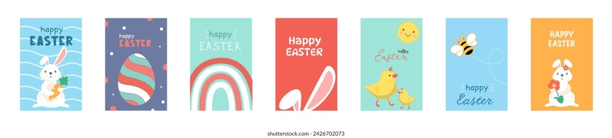 Easter Celebration Cards. Set of Postcards with Decorated Eggs.Cards Easter.Easter Greeting Cards Featuring Colorful Eggs. Vector Collection
