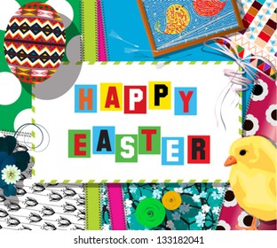 Easter celebration collage, scrapbook design. Vector eps10 with transparency effect.