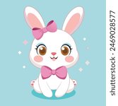 Easter celebration concept in flat style. Anthropomorphic Easter eggs with bunny ears in the grass on a white background with butterfly`s
