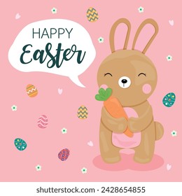 Easter celebration concept and rabbit holding Carrot, Easter day banners, posters and template design vector illustration.