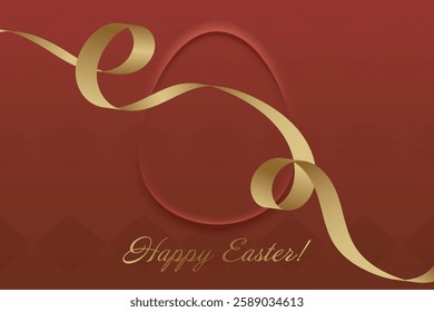 Easter Celebration. Elegant Easter greeting, golden ribbon, red tones, sacred holiday, Christs resurrection, faith, church tradition, blessing, devotion, spring joy, spiritual warmth.