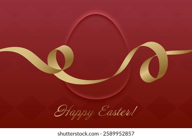 Easter Celebration. Elegant Easter greeting, golden ribbon, rich red background, Christian holiday, sacred festival, rebirth, spirituality, faith, peace, religious joy.