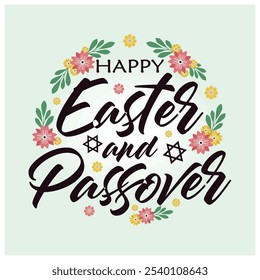 Easter celebration with leaves, flowers, and eggs. Christian religious celebration. Passover Day concept. Flat vector illustration.