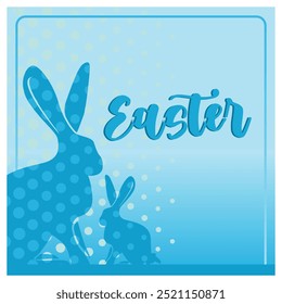 Easter celebration with rabbit silhouette. Easter lettering on blue background. Easter 2025 concept. Flat vector illustration.