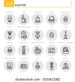 Easter. Celebration. Set of vector, flat, linear icons. Set contains icons such as Easter eggs, Easter cake and others.