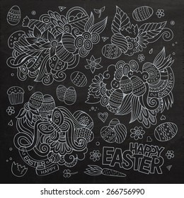 Easter chalkboard hand drawn vector symbols and objects