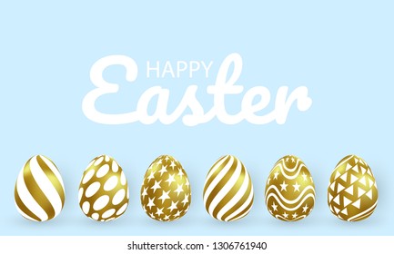 Easter character background with egg decoration, real gold shadows, vector card images, advertising promotions, posters, flyers, web banners, articles