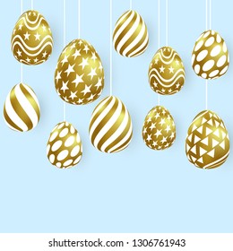 Easter character background with egg decoration, real gold shadows, vector card images, advertising promotions, posters, flyers, web banners, articles