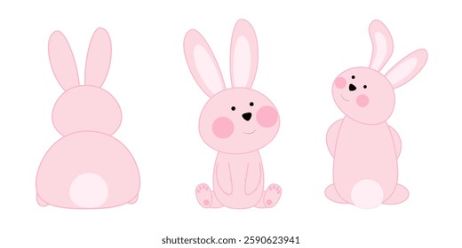 Easter character bunny. Rabbits pink color. Spring vector illustration isolated on white background for card, banner, social media