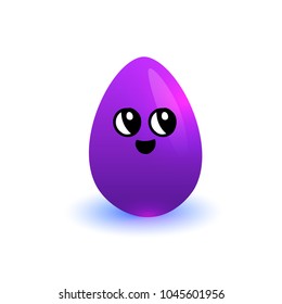 Caricatura De Pascua Huevo Púrpura Feliz Sonrisa Aislada En El Vector De Fondo Blanco Ilustración
