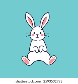 Easter character sitting bunny, rabbit, hare. Vector flat design, outline illustration. Easter character icon, mascot, sticker. Greeting card, Happy Easter concept. Hare icon