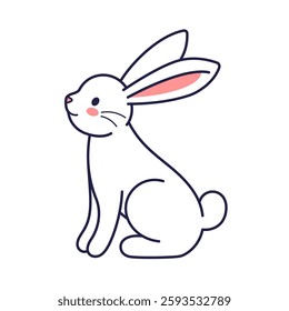 Easter character sitting bunny, rabbit, hare. Vector flat design, outline illustration. Easter character icon, mascot, sticker. Happy Easter concept. Hare icon. Easter character coloring page.