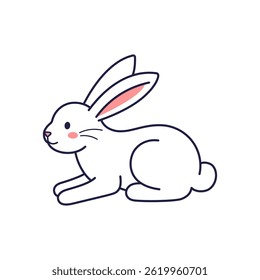 Easter character sitting bunny, rabbit, hare. Vector flat design, outline illustration. Easter character icon, mascot, sticker. Happy Easter concept. Hare icon. Easter character coloring page.