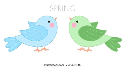Easter characters birds. Cute animals blue and green colors. Spring pastel vector illustration isolated on white background