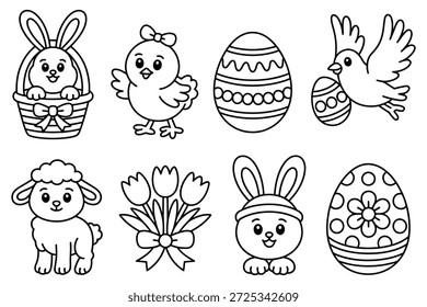Caracteres de Páscoa e ovos decorados coelho filhote