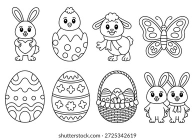 Osterfiguren und dekorierte Eier Hase Küken