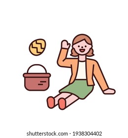 Personajes de Pascua. Una chica está sentada con huevos de Pascua. estilo de diseño plano ilustración vectorial mínima.