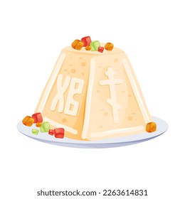 Easter cheesecake on a plate. Isolated vector icon or clipart.