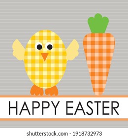 Easter chick and carrot illustration for easter greeting card
