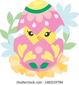Osterküken auf buntem Ostereier